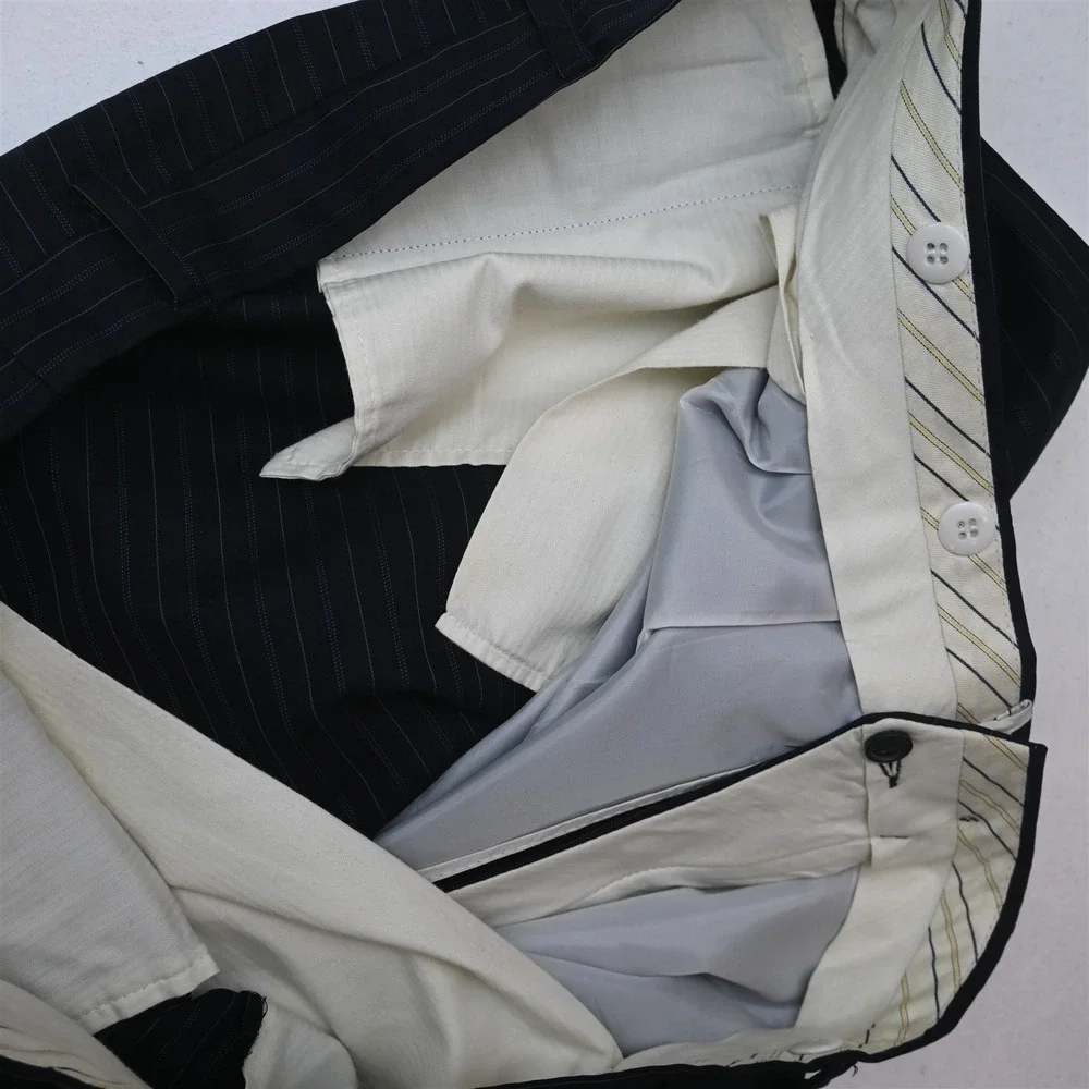 Coppley 52L 48x34 Navy Blue Wool Cashmere Striped Mens Jacket Pants Suit